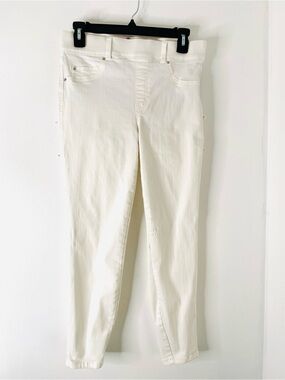 SPANX White Pull-On Skinny Ankle Jeans Sculpting Stretch Denim